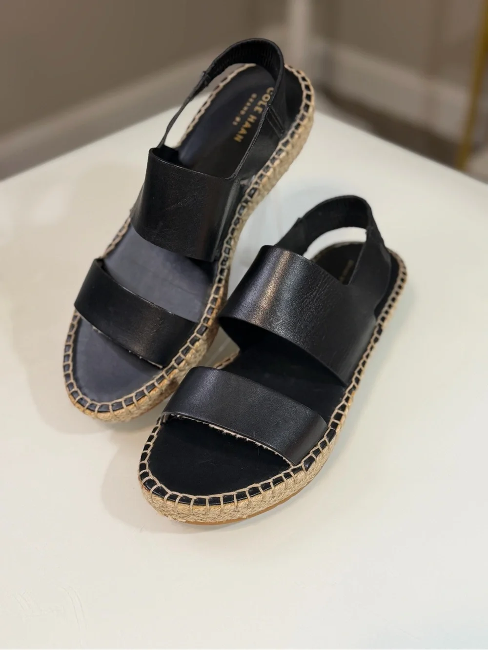 Cole Haan Cloudfeel Tilden Espadrille Sandals Black Leather Size 8